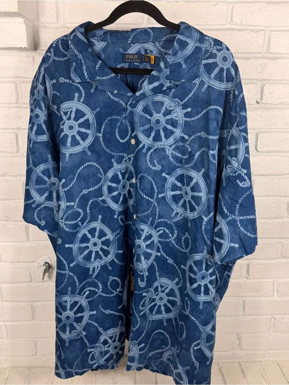 Polo Ralph Lauren Nautical Ship Wheel Linen‎ Blend Camp Shirt 4X Big